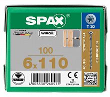 Spax 6*110 регулировочный 0161010601105 (100 шт), Wirox, T30 EAN 4003530260575