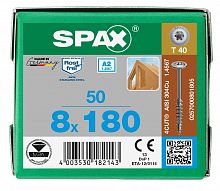 Spax 8x180 мм 0257000801805 (50 шт/упак.) - нержавейка А2, тарельчатая головка T-30