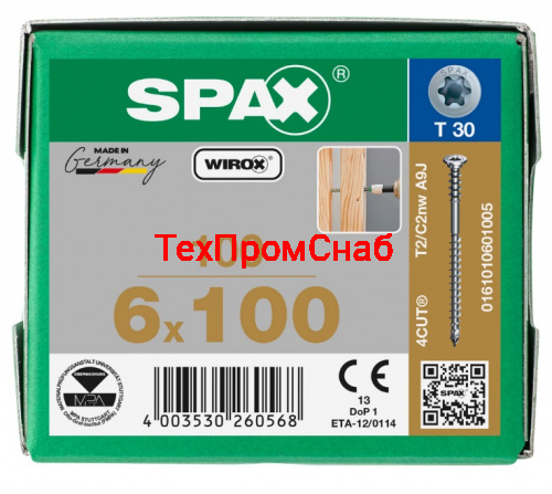 Spax 6*100 регулировочный 0161010601005 (100 шт), Wirox, T30 EAN 4003530260568