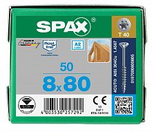 Spax 8x80 мм 0197000800805 (50 шт/упак.) - А2, неполная резьба 