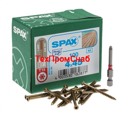 Spax для фасадов 4,0x45 мм 35704012702901 (100 шт/упак.) - малая головка, A2, Антик