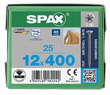 Spax 12x400 мм 1208001204005 (25 шт/упак.) - нерж., полная резьба 